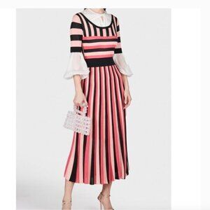 Temperly London Isabella Dress Knit Midi Black Pink XS Needs Repair